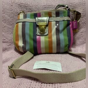 Coach Legacy Striped Sequined Crossbody Swingpack Purse Style Number: 47064